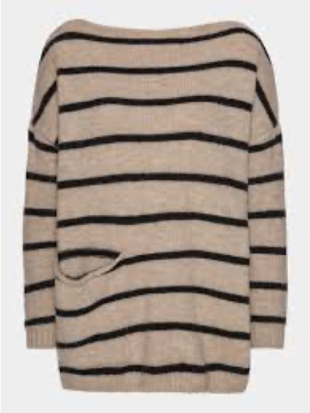 Striped Taupe and Black Crewneck Sweater with Pocket
